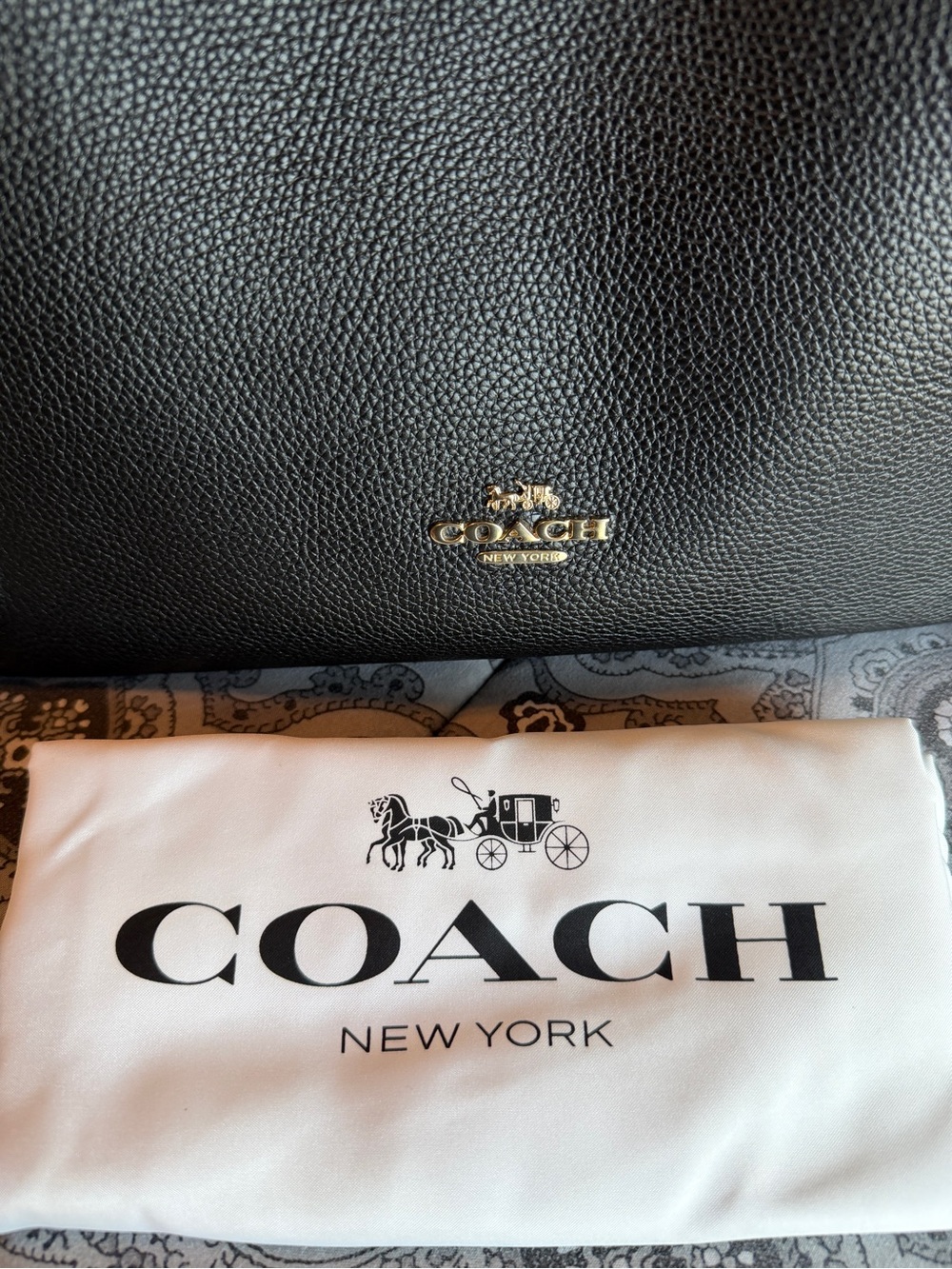 NWT Coach Black Pebbled Leather Shoulder Tote with Gold Logo - Picture 5 of 9